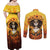 Day of Dead Lady Couples Matching Off Shoulder Maxi Dress and Long Sleeve Button Shirt Sugar Skull Lady Sunflower - Wonder Print Shop