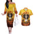 Day of Dead Lady Couples Matching Off The Shoulder Long Sleeve Dress and Hawaiian Shirt Sugar Skull Lady Sunflower - Wonder Print Shop