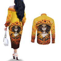 day-of-dead-lady-couples-matching-off-the-shoulder-long-sleeve-dress-and-long-sleeve-button-shirt-sugar-skull-lady-sunflower