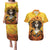 Day of Dead Lady Couples Matching Puletasi Dress and Hawaiian Shirt Sugar Skull Lady Sunflower - Wonder Print Shop