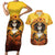 Day of Dead Lady Couples Matching Short Sleeve Bodycon Dress and Hawaiian Shirt Sugar Skull Lady Sunflower - Wonder Print Shop