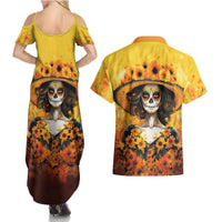 Day of Dead Lady Couples Matching Summer Maxi Dress and Hawaiian Shirt Sugar Skull Lady Sunflower - Wonder Print Shop