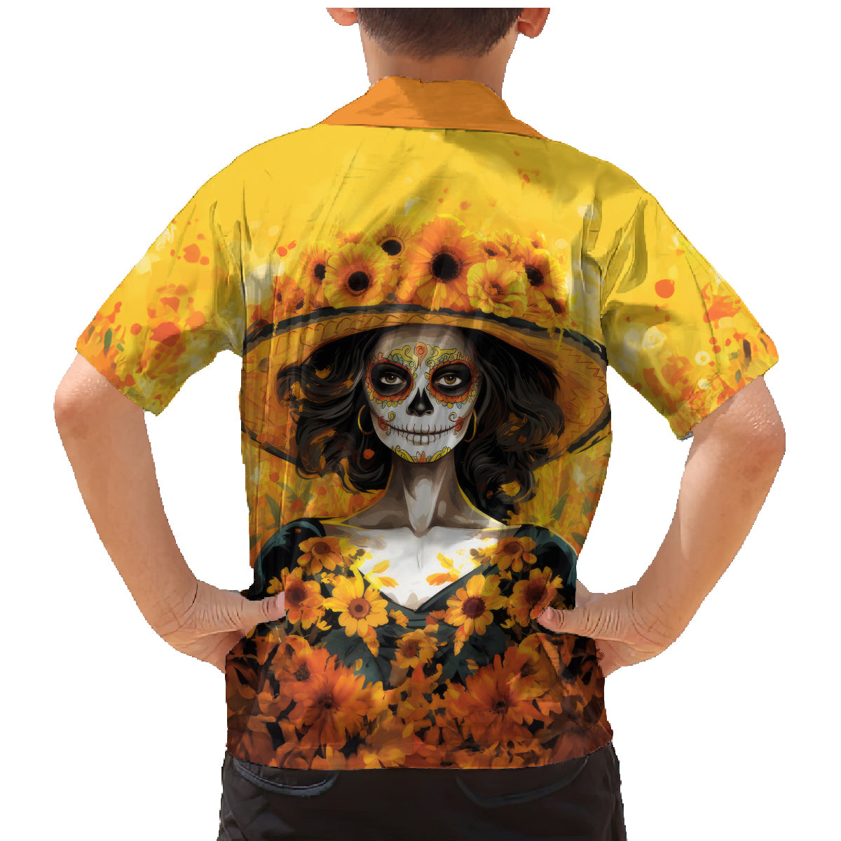 Day of Dead Lady Family Matching Mermaid Dress and Hawaiian Shirt Sugar Skull Lady Sunflower - Wonder Print Shop