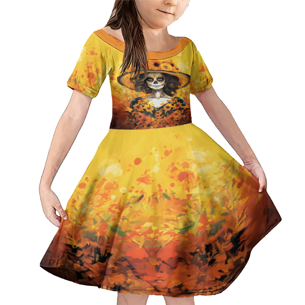 Day of Dead Lady Family Matching Mermaid Dress and Hawaiian Shirt Sugar Skull Lady Sunflower - Wonder Print Shop