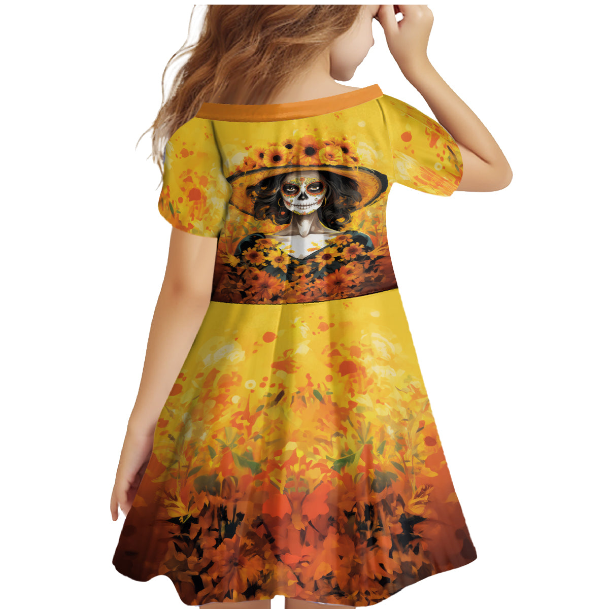 Day of Dead Lady Family Matching Mermaid Dress and Hawaiian Shirt Sugar Skull Lady Sunflower - Wonder Print Shop