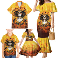 Day of Dead Lady Family Matching Mermaid Dress and Hawaiian Shirt Sugar Skull Lady Sunflower - Wonder Print Shop