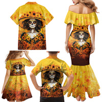 Day of Dead Lady Family Matching Mermaid Dress and Hawaiian Shirt Sugar Skull Lady Sunflower - Wonder Print Shop