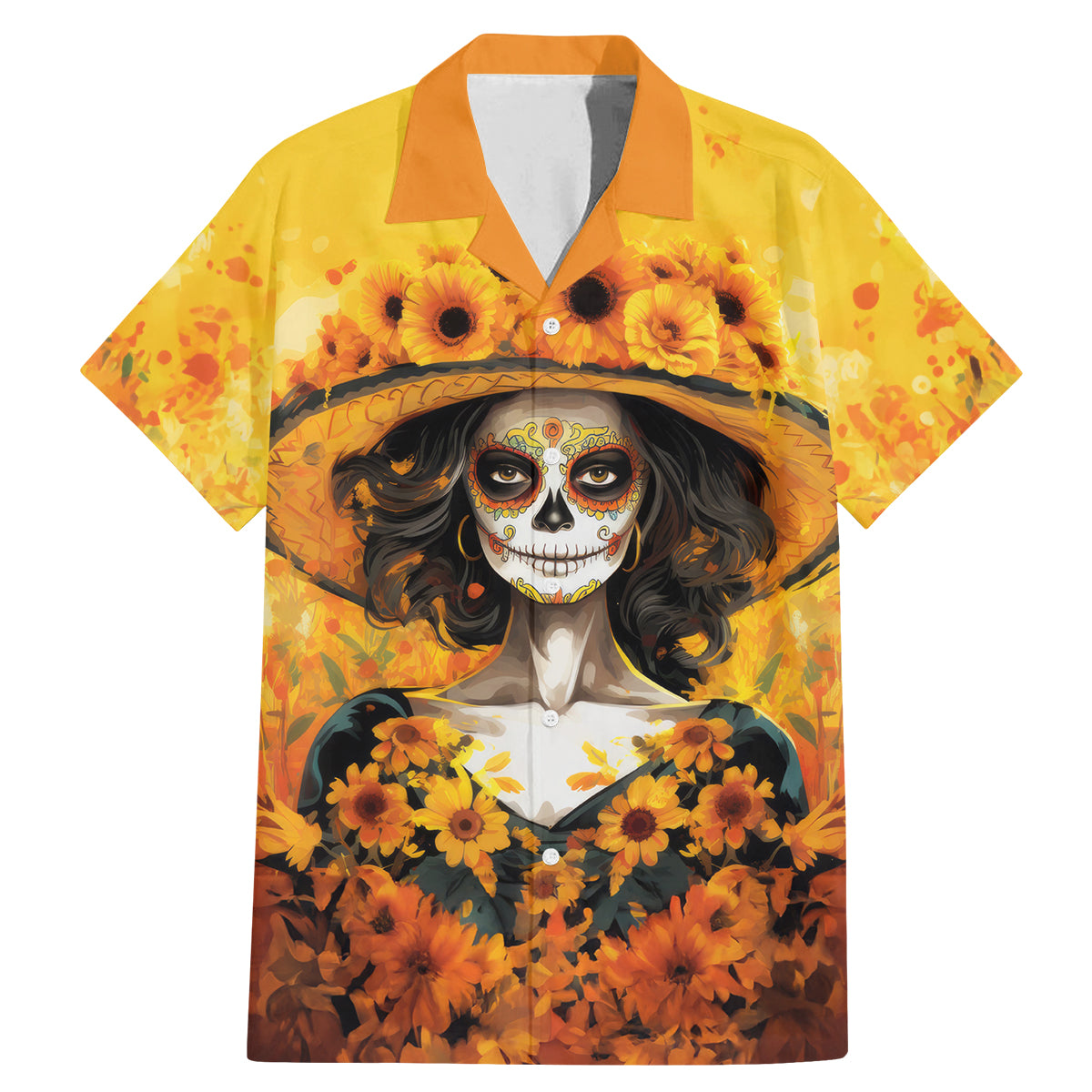 Day of Dead Lady Family Matching Mermaid Dress and Hawaiian Shirt Sugar Skull Lady Sunflower - Wonder Print Shop