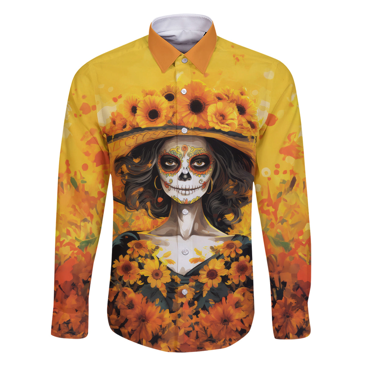 Day of Dead Lady Family Matching Mermaid Dress and Hawaiian Shirt Sugar Skull Lady Sunflower - Wonder Print Shop