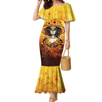 Day of Dead Lady Family Matching Mermaid Dress and Hawaiian Shirt Sugar Skull Lady Sunflower - Wonder Print Shop