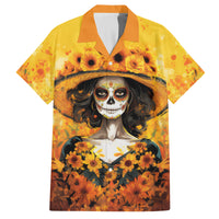 Day of Dead Lady Family Matching Off Shoulder Maxi Dress and Hawaiian Shirt Sugar Skull Lady Sunflower - Wonder Print Shop