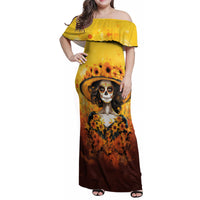 Day of Dead Lady Family Matching Off Shoulder Maxi Dress and Hawaiian Shirt Sugar Skull Lady Sunflower - Wonder Print Shop