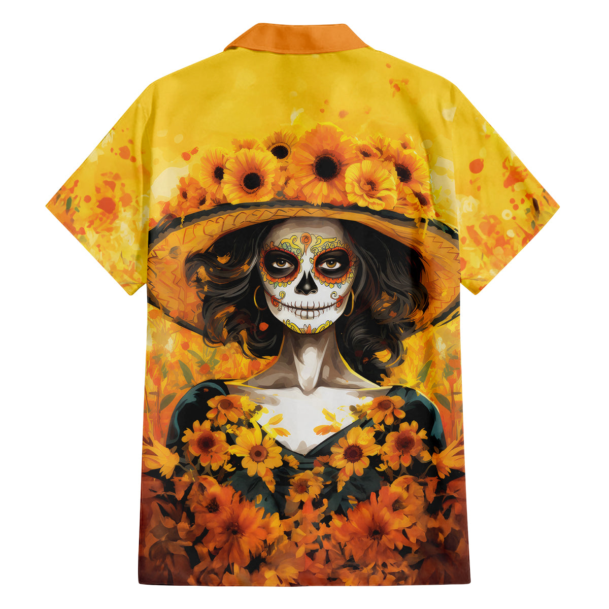 Day of Dead Lady Family Matching Puletasi Dress and Hawaiian Shirt Sugar Skull Lady Sunflower - Wonder Print Shop