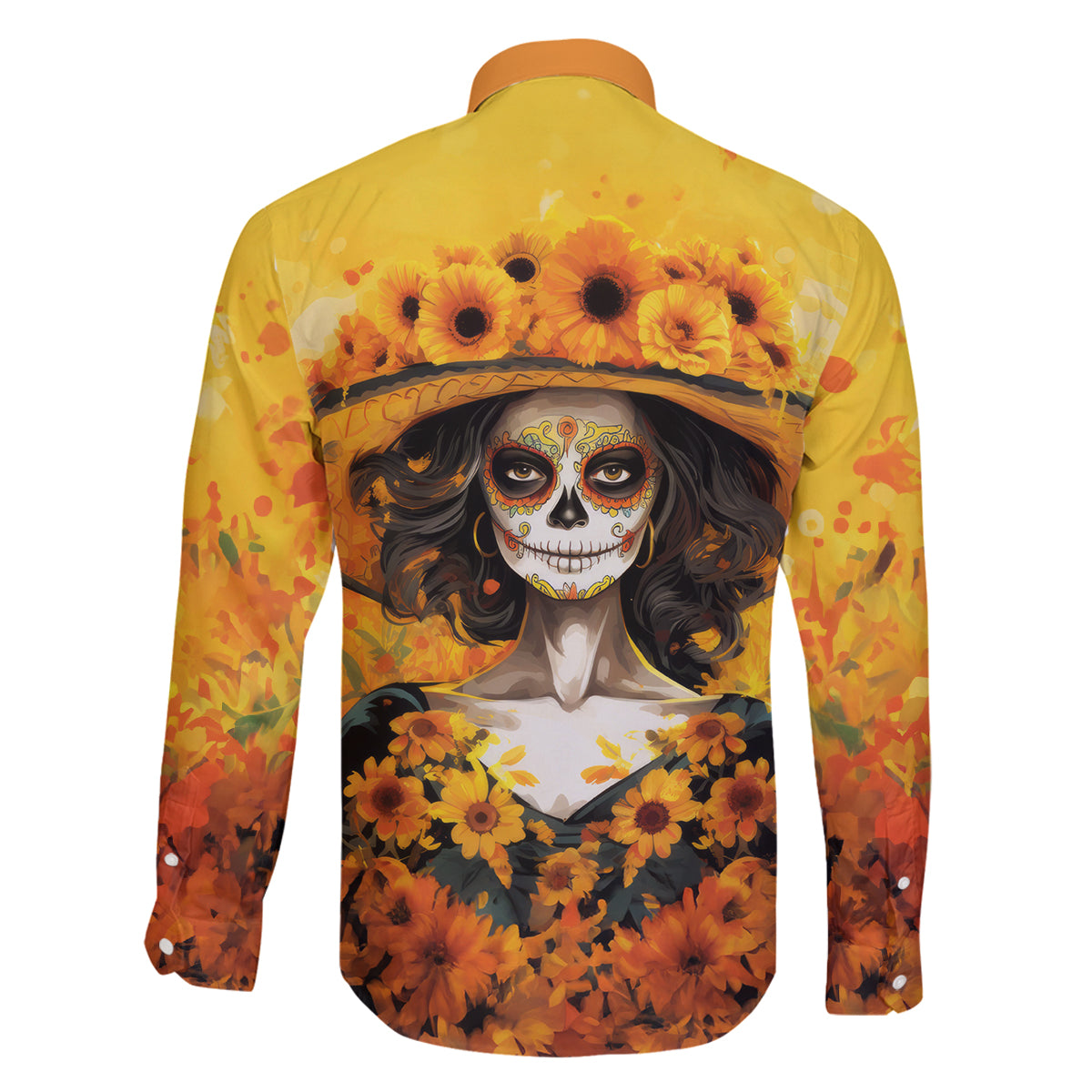 Day of Dead Lady Family Matching Puletasi Dress and Hawaiian Shirt Sugar Skull Lady Sunflower - Wonder Print Shop