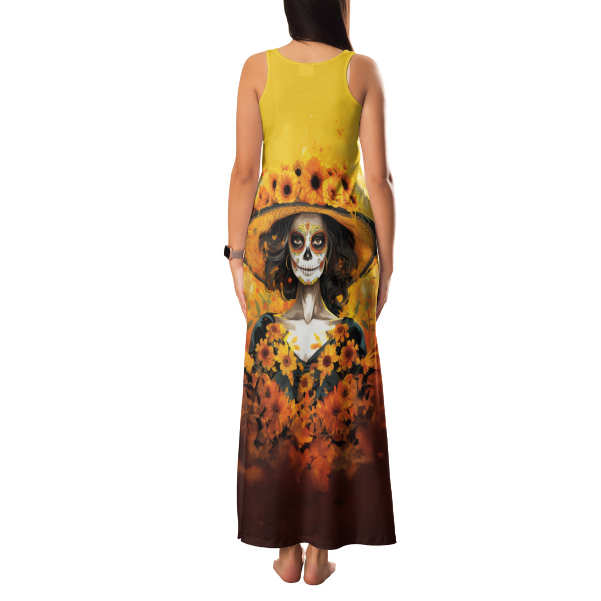 Day of Dead Lady Family Matching Tank Maxi Dress and Hawaiian Shirt Sugar Skull Lady Sunflower - Wonder Print Shop