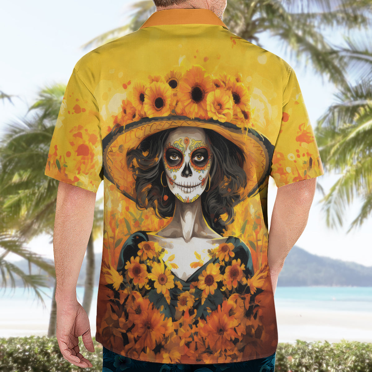 Day of Dead Lady Hawaiian Shirt Sugar Skull Lady Sunflower - Wonder Print Shop