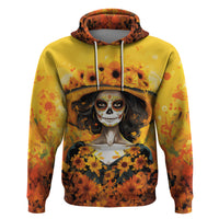 Day of Dead Lady Hoodie Sugar Skull Lady Sunflower - Wonder Print Shop