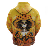 Day of Dead Lady Hoodie Sugar Skull Lady Sunflower - Wonder Print Shop