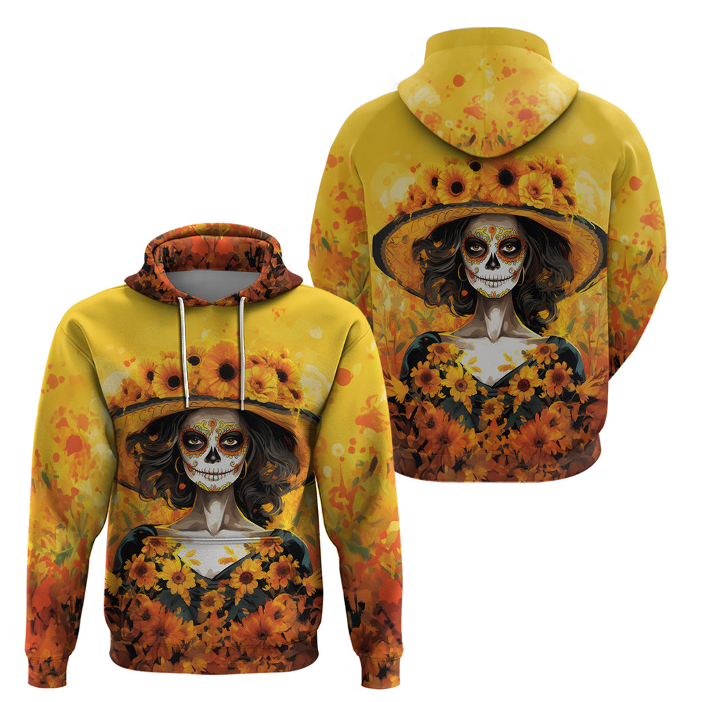 Day of Dead Lady Hoodie Sugar Skull Lady Sunflower - Wonder Print Shop