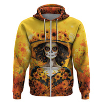 Day of Dead Lady Hoodie Sugar Skull Lady Sunflower - Wonder Print Shop