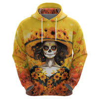 Day of Dead Lady Hoodie Sugar Skull Lady Sunflower - Wonder Print Shop