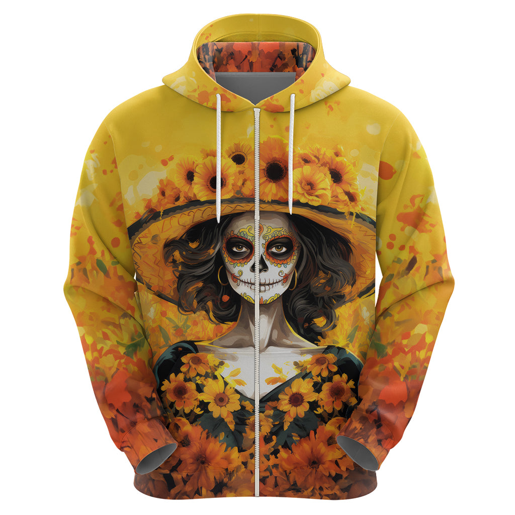 Day of Dead Lady Hoodie Sugar Skull Lady Sunflower - Wonder Print Shop