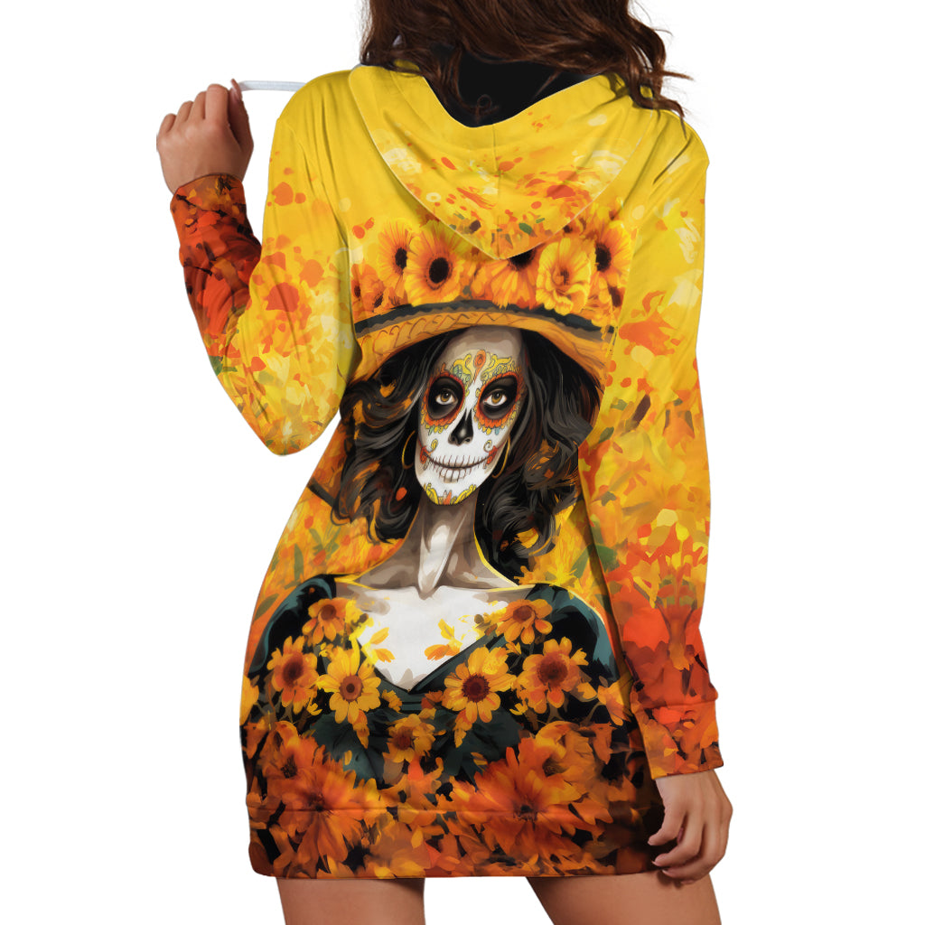 Day of Dead Lady Hoodie Dress Sugar Skull Lady Sunflower - Wonder Print Shop