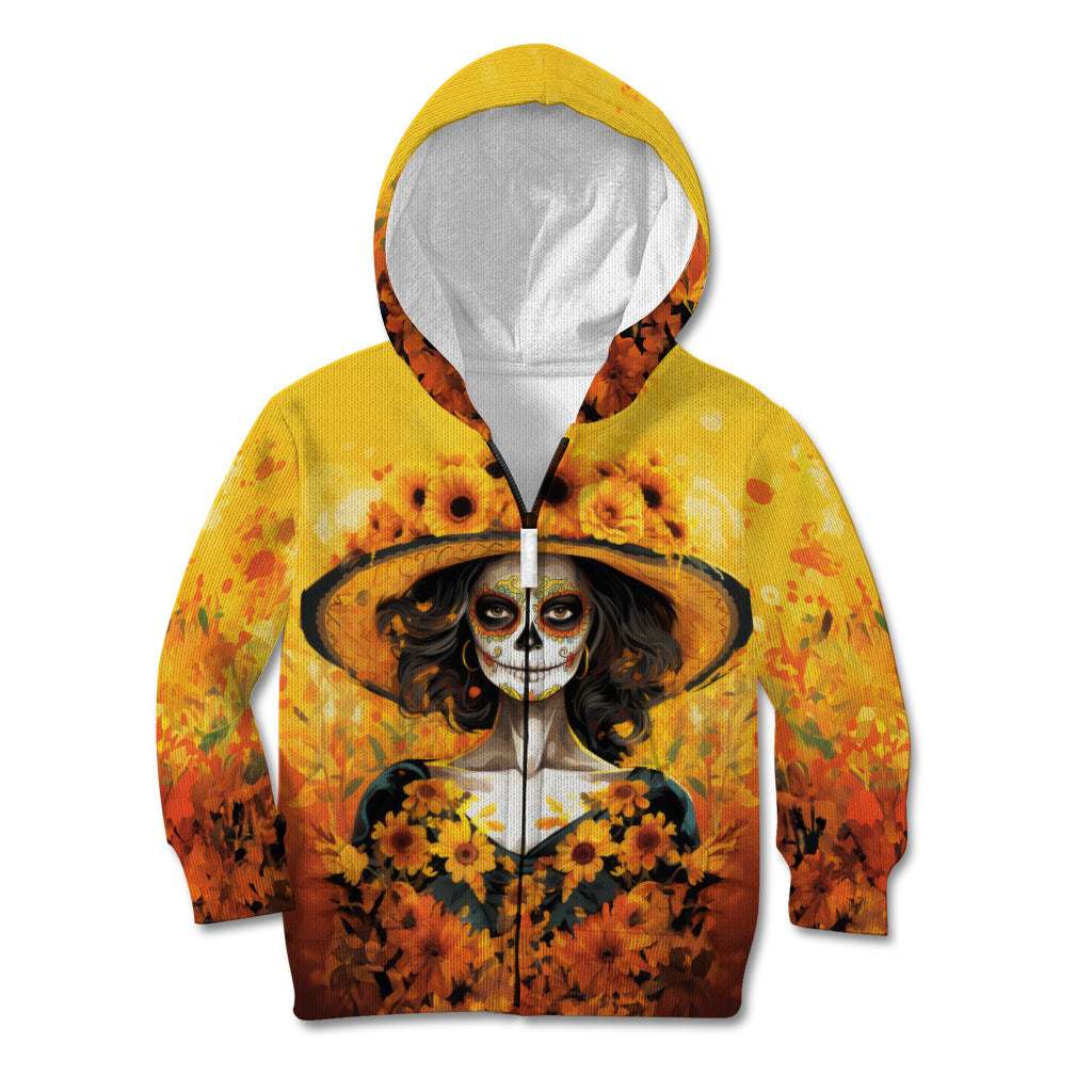 Day of Dead Lady Kid Hoodie Sugar Skull Lady Sunflower - Wonder Print Shop