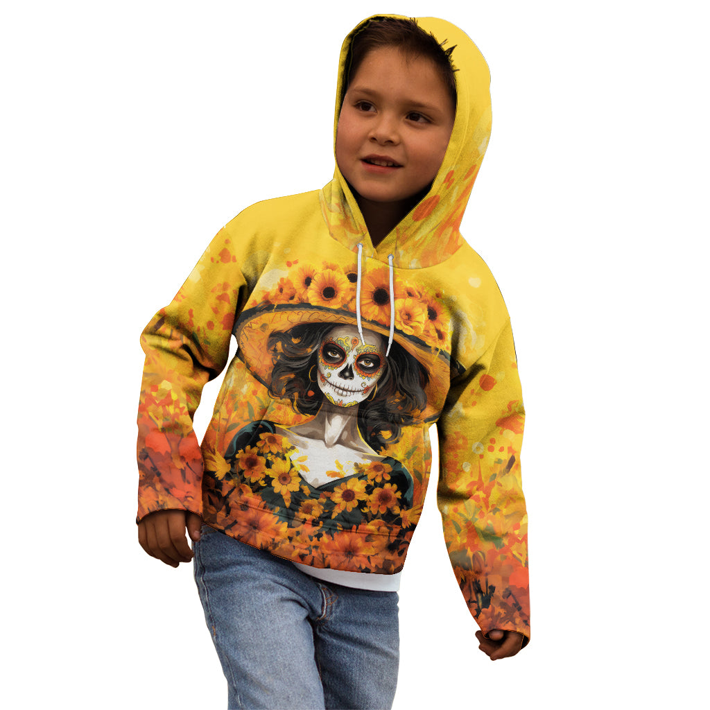 Day of Dead Lady Kid Hoodie Sugar Skull Lady Sunflower - Wonder Print Shop