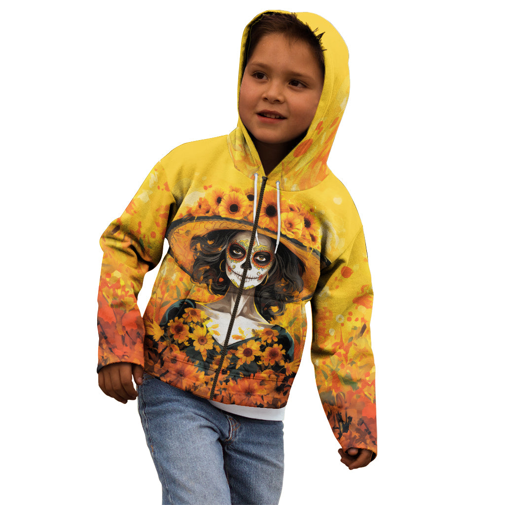 Day of Dead Lady Kid Hoodie Sugar Skull Lady Sunflower - Wonder Print Shop