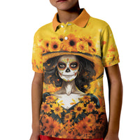 Day of Dead Lady Kid Polo Shirt Sugar Skull Lady Sunflower - Wonder Print Shop