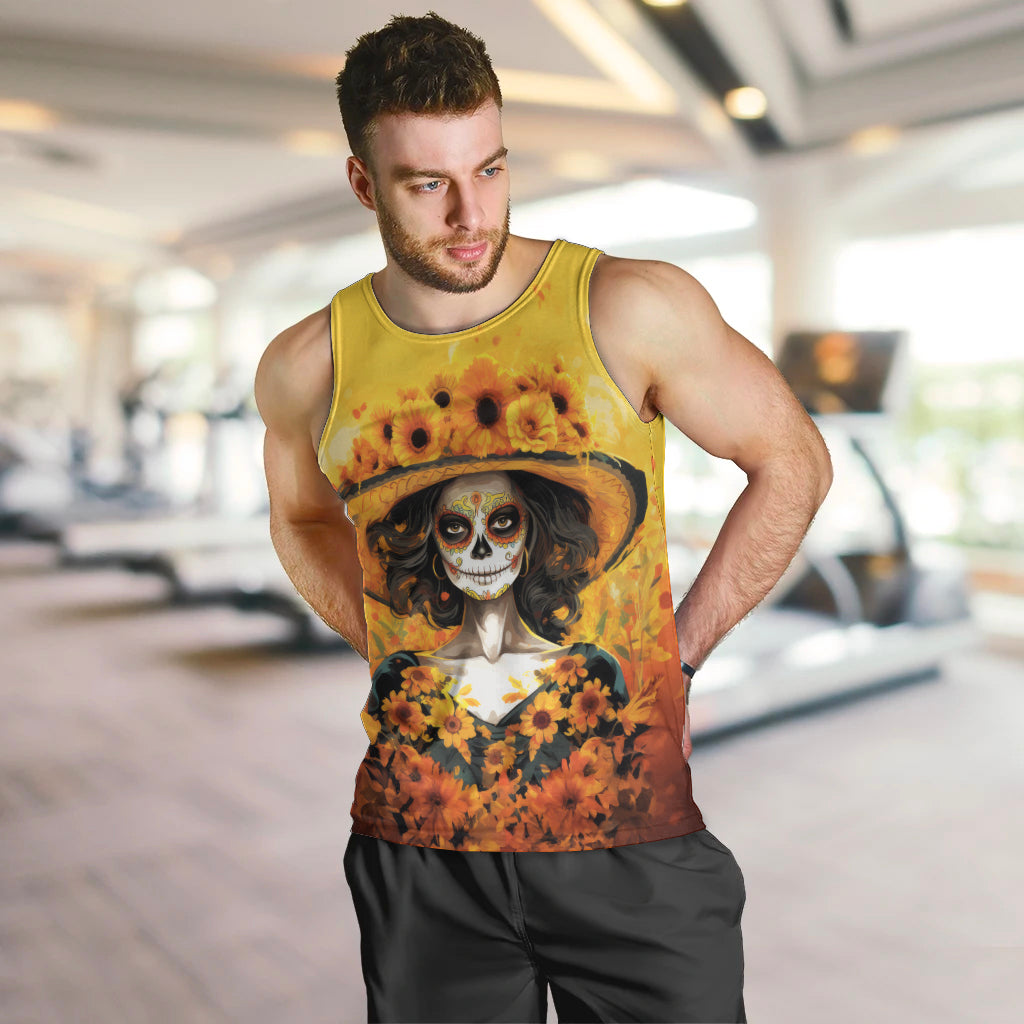 Day of Dead Lady Men Tank Top Sugar Skull Lady Sunflower - Wonder Print Shop