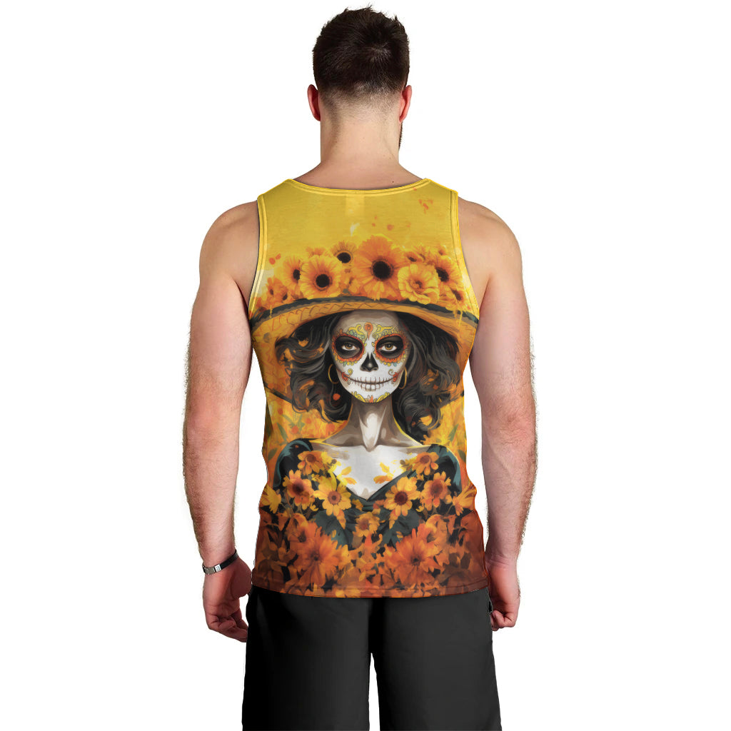 Day of Dead Lady Men Tank Top Sugar Skull Lady Sunflower - Wonder Print Shop