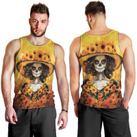 Day of Dead Lady Men Tank Top Sugar Skull Lady Sunflower - Wonder Print Shop