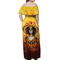 Day of Dead Lady Off Shoulder Maxi Dress Sugar Skull Lady Sunflower - Wonder Print Shop