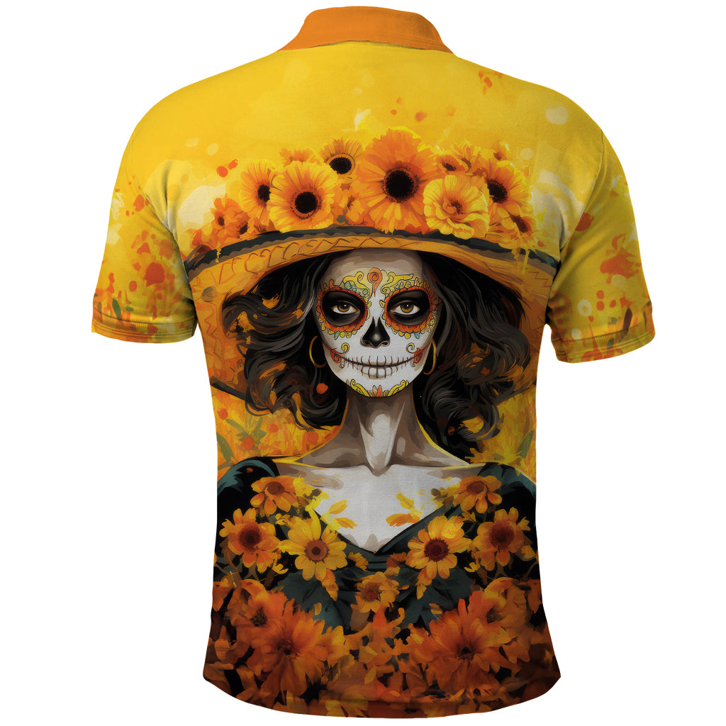 Day of Dead Lady Polo Shirt Sugar Skull Lady Sunflower - Wonder Print Shop