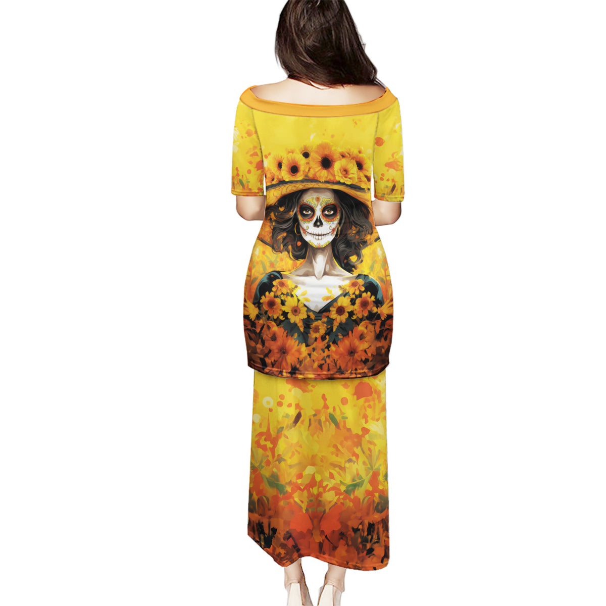 Day of Dead Lady Puletasi Sugar Skull Lady Sunflower - Wonder Print Shop