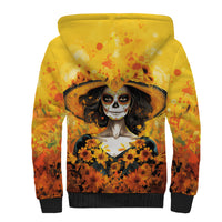 Day of Dead Lady Sherpa Hoodie Sugar Skull Lady Sunflower - Wonder Print Shop