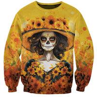 Day of Dead Lady Sweatshirt Sugar Skull Lady Sunflower - Wonder Print Shop