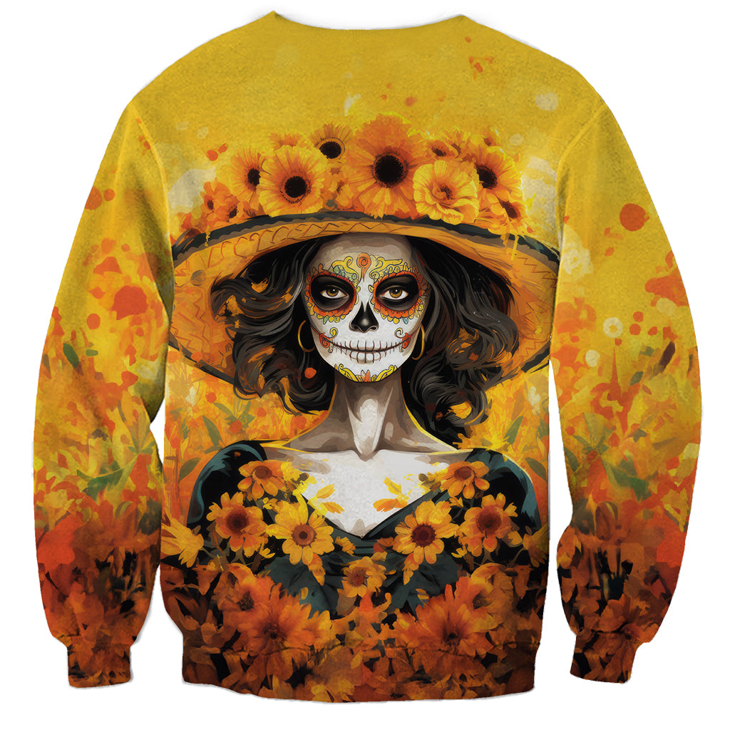 Day of Dead Lady Sweatshirt Sugar Skull Lady Sunflower - Wonder Print Shop