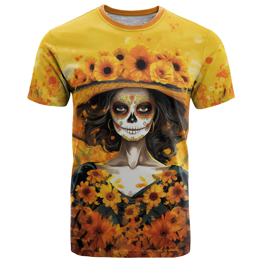 Day of Dead Lady T Shirt Sugar Skull Lady Sunflower - Wonder Print Shop