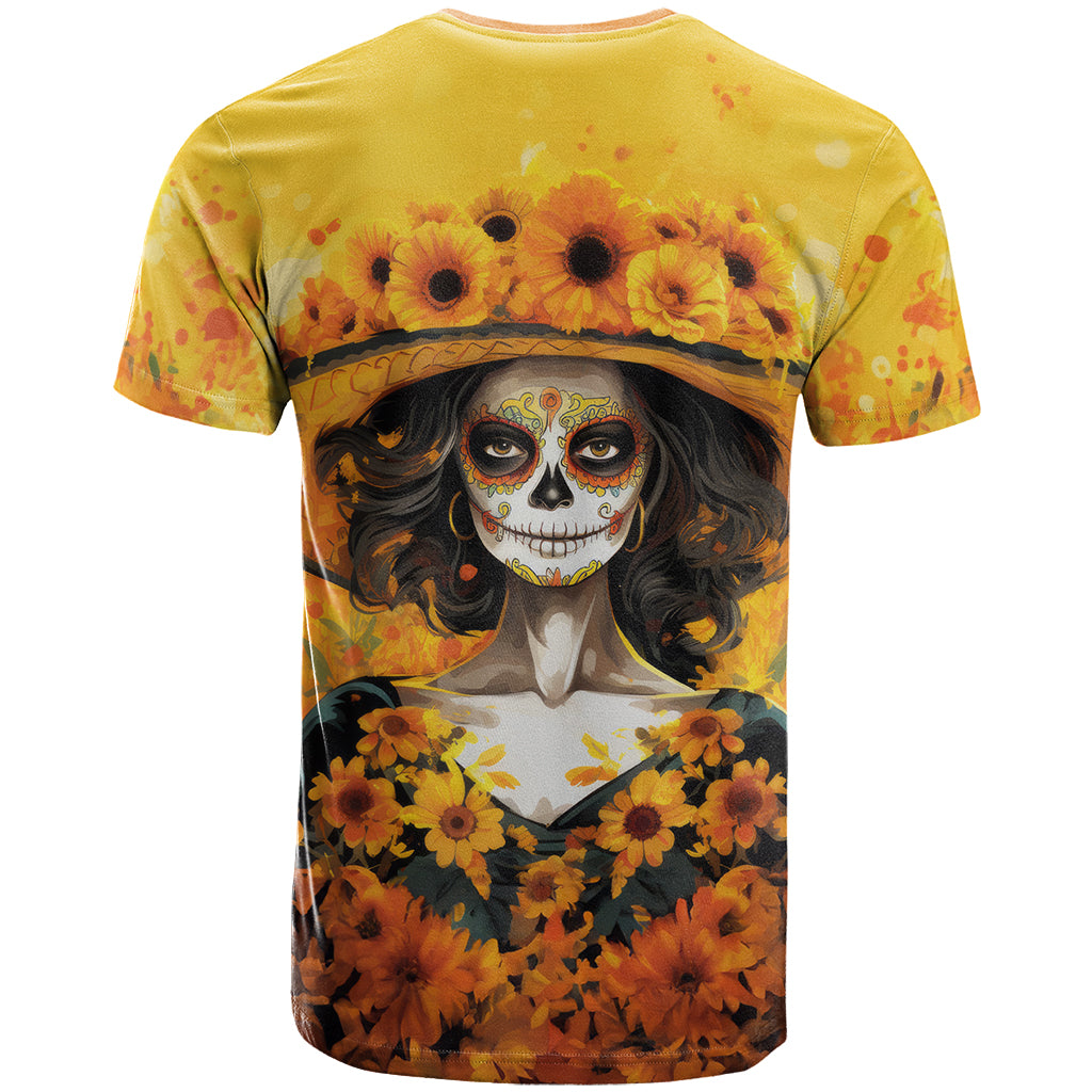 Day of Dead Lady T Shirt Sugar Skull Lady Sunflower - Wonder Print Shop