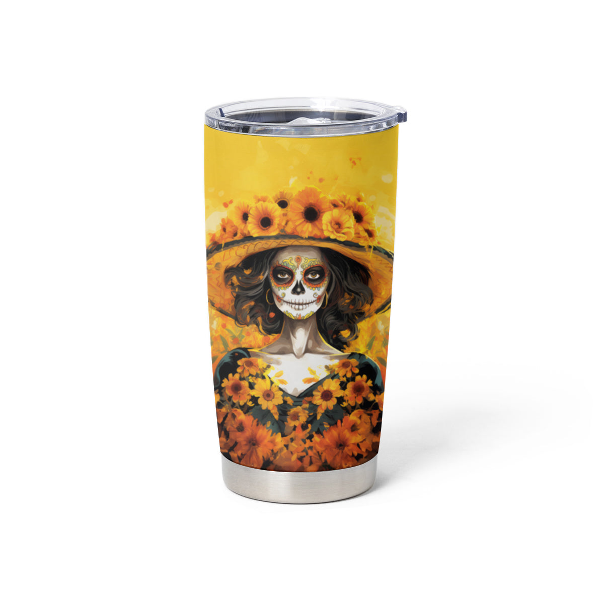 Day of Dead Lady Tumbler Cup Sugar Skull Lady Sunflower - Wonder Print Shop