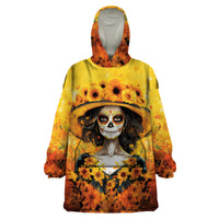 Day of Dead Lady Wearable Blanket Hoodie Sugar Skull Lady Sunflower - Wonder Print Shop