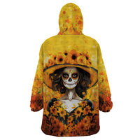 Day of Dead Lady Wearable Blanket Hoodie Sugar Skull Lady Sunflower - Wonder Print Shop
