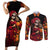 Day of Dead Girl Couples Matching Short Sleeve Bodycon Dress and Long Sleeve Button Shirt Sugar Skull Girl Rose And Marigold - Wonder Print Shop