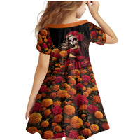Day of Dead Girl Family Matching Mermaid Dress and Hawaiian Shirt Sugar Skull Girl Rose And Marigold - Wonder Print Shop