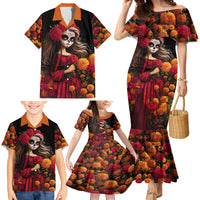Day of Dead Girl Family Matching Mermaid Dress and Hawaiian Shirt Sugar Skull Girl Rose And Marigold - Wonder Print Shop