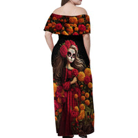 Day of Dead Girl Family Matching Off Shoulder Maxi Dress and Hawaiian Shirt Sugar Skull Girl Rose And Marigold - Wonder Print Shop