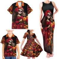 Day of Dead Girl Family Matching Tank Maxi Dress and Hawaiian Shirt Sugar Skull Girl Rose And Marigold - Wonder Print Shop